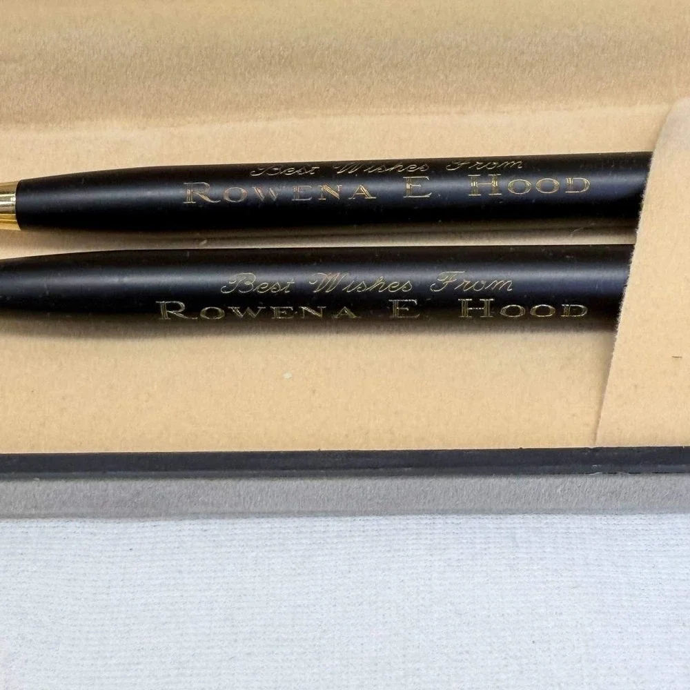 Vintage Personalized Matte Black & Gold Pen and Pencil Set with Case Taiwan